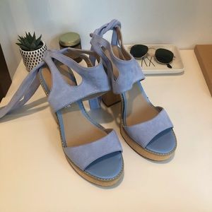 Baby Blue Tie and Cutout Wedges